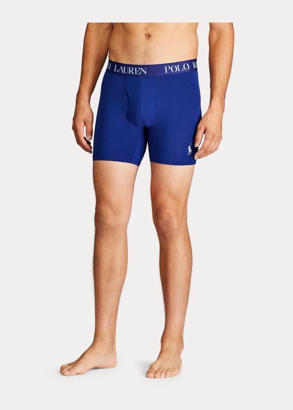 Ralph Lauren 4D Flex Boxerské Brief 3-Pack Bílé Tmavě Blankyt Královská Modrá Blankyt | HczGhvDS