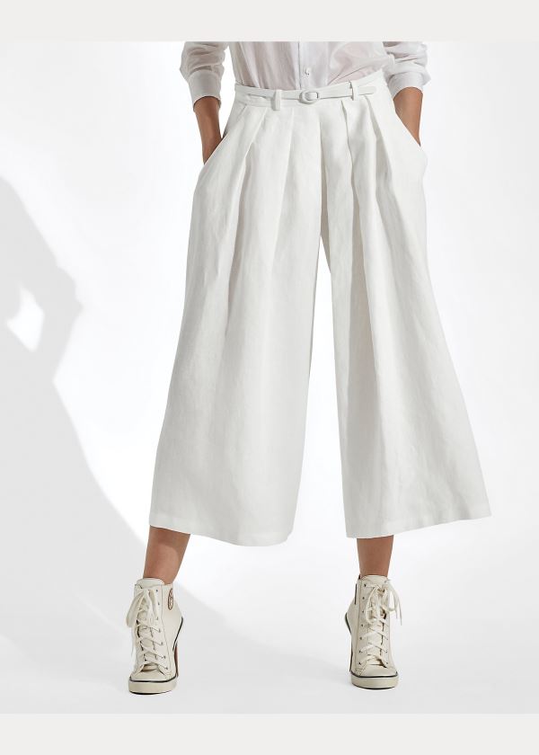 Ralph Lauren Adrianna Linen Široké-Leg Pant Bílé | cdGVkDV3