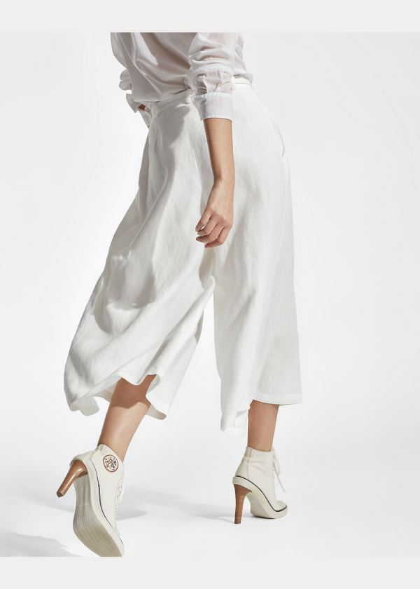 Ralph Lauren Adrianna Linen Široké-Leg Pant Bílé | cdGVkDV3