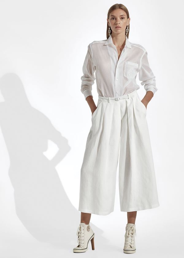 Ralph Lauren Adrianna Linen Široké-Leg Pant Bílé | cdGVkDV3