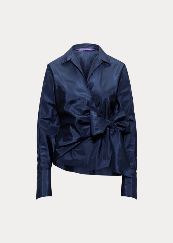 Ralph Lauren Alaina Taffeta Wrap Blouse Světle Tmavě Blankyt | zJbiOtYz