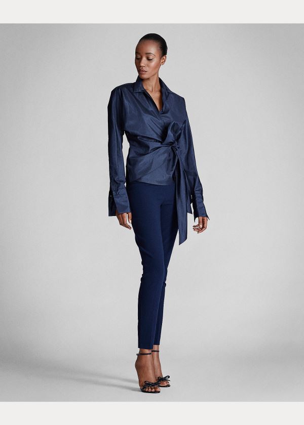 Ralph Lauren Alaina Taffeta Wrap Blouse Světle Tmavě Blankyt | zJbiOtYz