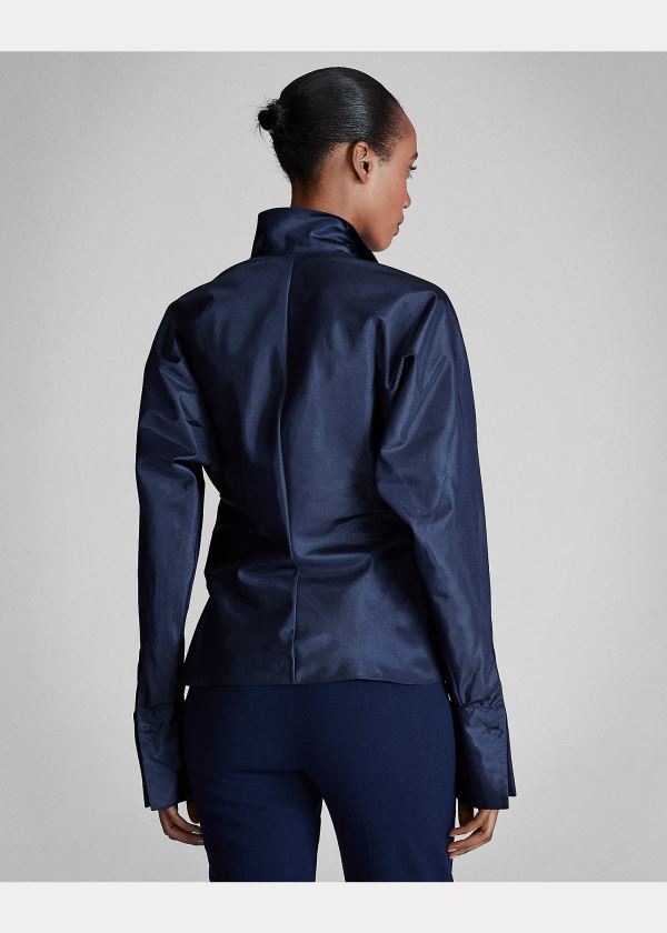Ralph Lauren Alaina Taffeta Wrap Blouse Světle Tmavě Blankyt | zJbiOtYz