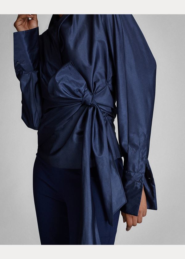 Ralph Lauren Alaina Taffeta Wrap Blouse Světle Tmavě Blankyt | zJbiOtYz