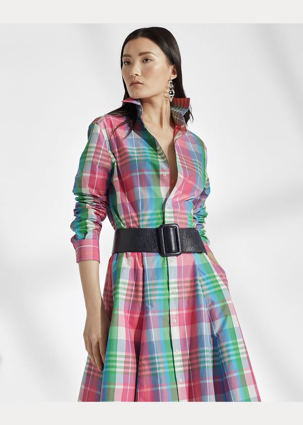 Ralph Lauren Aldene Madras Shirtdress Růžové Zelene Viacfarebný | WY2mTPfv