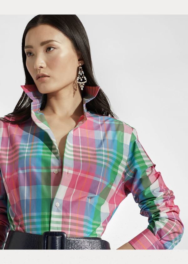 Ralph Lauren Aldene Madras Shirtdress Růžové Zelene Viacfarebný | WY2mTPfv