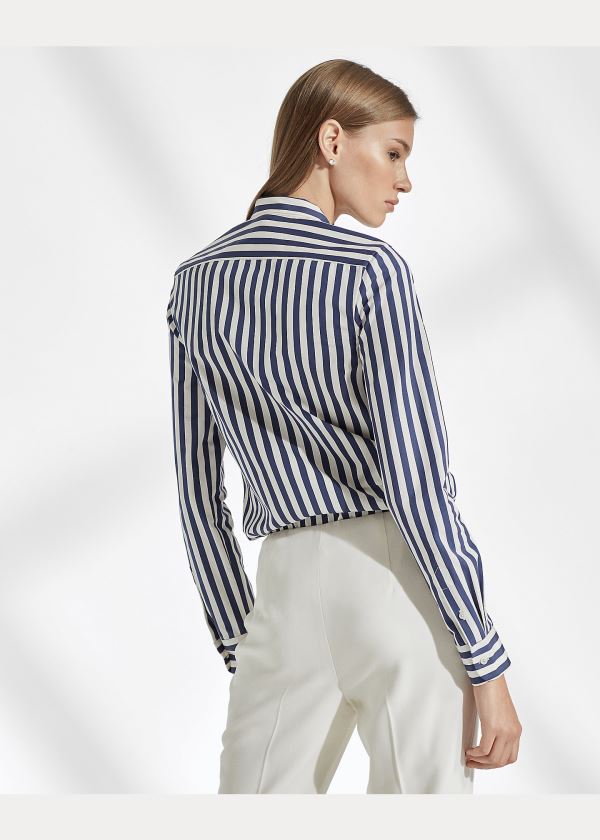 Ralph Lauren Alejandra Striped Shirt Tmavě Blankyt Bílé | F049bTxv