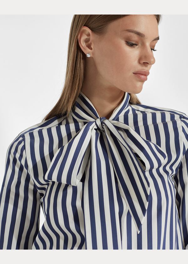 Ralph Lauren Alejandra Striped Shirt Tmavě Blankyt Bílé | F049bTxv