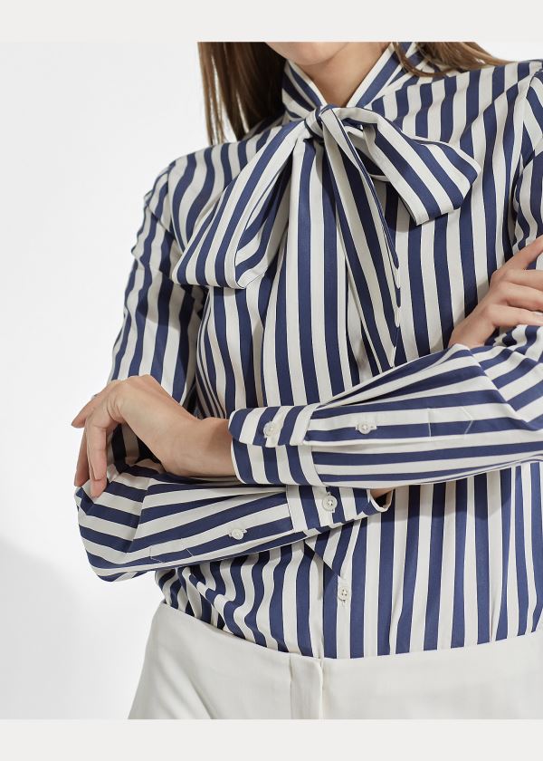 Ralph Lauren Alejandra Striped Shirt Tmavě Blankyt Bílé | F049bTxv