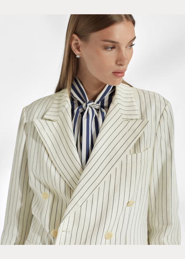 Ralph Lauren Alexi Striped Jacket Krém Tmavě Tmavě Blankyt | WCkZ9ZEO