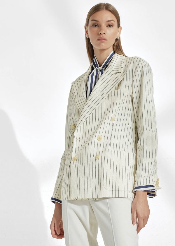 Ralph Lauren Alexi Striped Jacket Krém Tmavě Tmavě Blankyt | WCkZ9ZEO