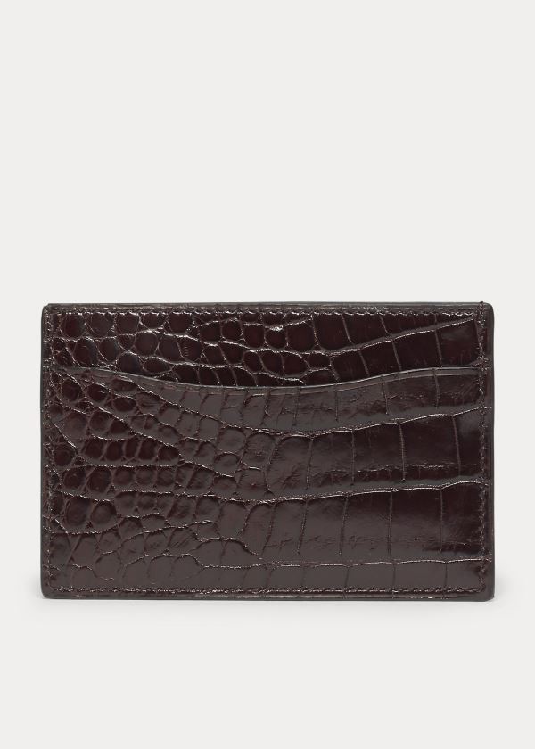 Ralph Lauren Alligator Card Case Tmavě Hnědé | ymSDSMhK