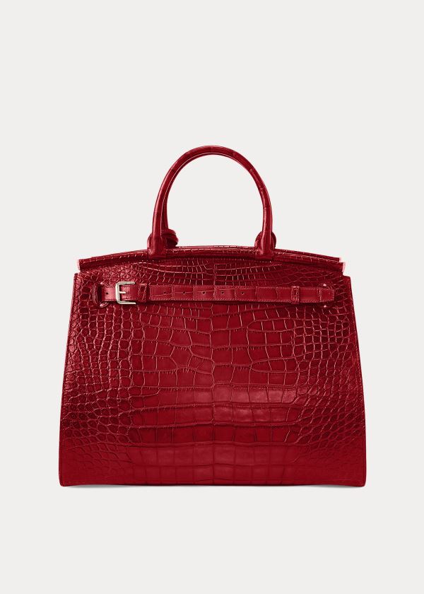 Ralph Lauren Alligator Medium RL50 Handbag Tmavě Červené | Upf0itlM