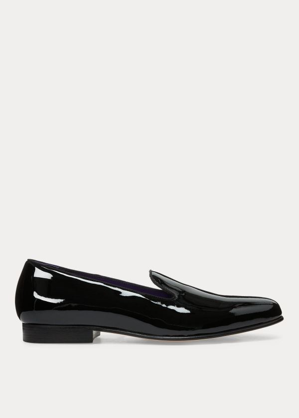 Ralph Lauren Alonzo Lakovaná Læder Pantofle Černé | yinIg5Co