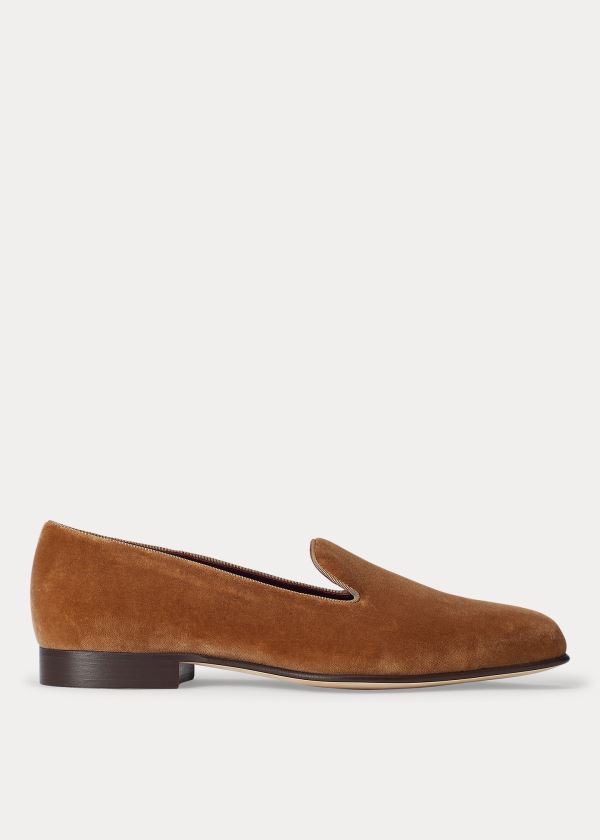Ralph Lauren Alonzo Velvet Pantofle Tmavě Hnědé | KWs4Ol4y