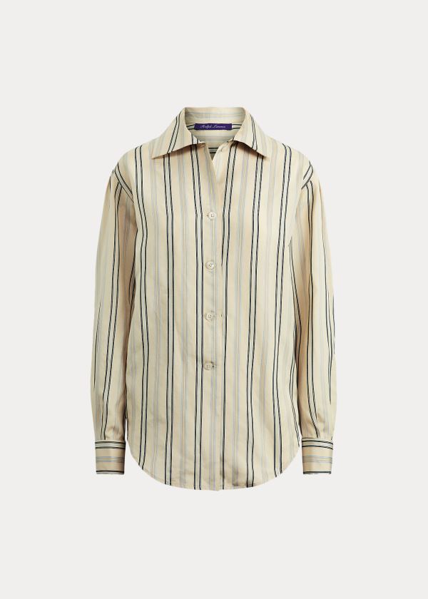 Ralph Lauren Alyssa Striped Silk Shirt Světle Blankyt Krém | Z29pbgsk