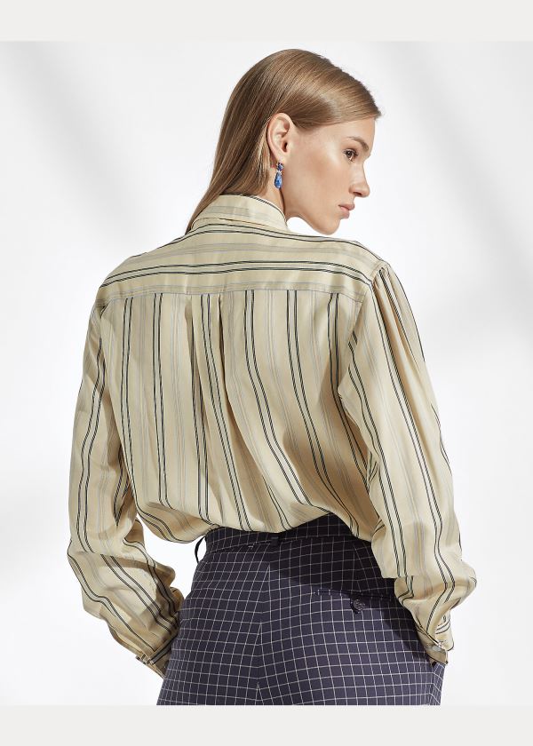 Ralph Lauren Alyssa Striped Silk Shirt Světle Blankyt Krém | Z29pbgsk
