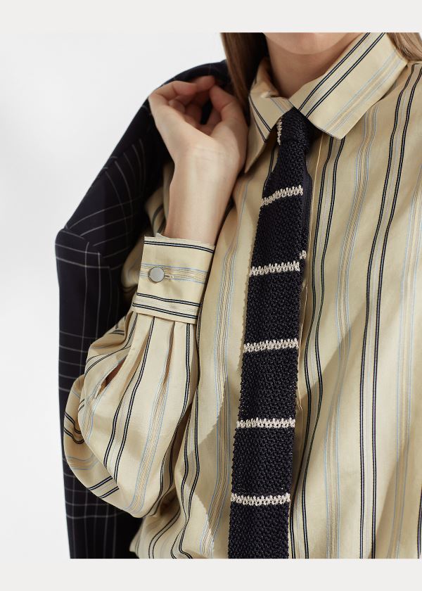 Ralph Lauren Alyssa Striped Silk Shirt Světle Blankyt Krém | Z29pbgsk