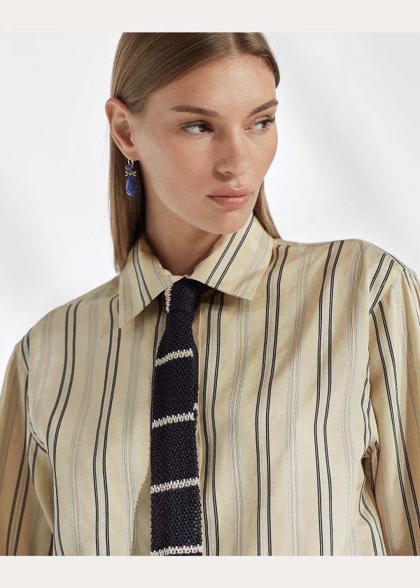 Ralph Lauren Alyssa Striped Silk Shirt Světle Blankyt Krém | Z29pbgsk