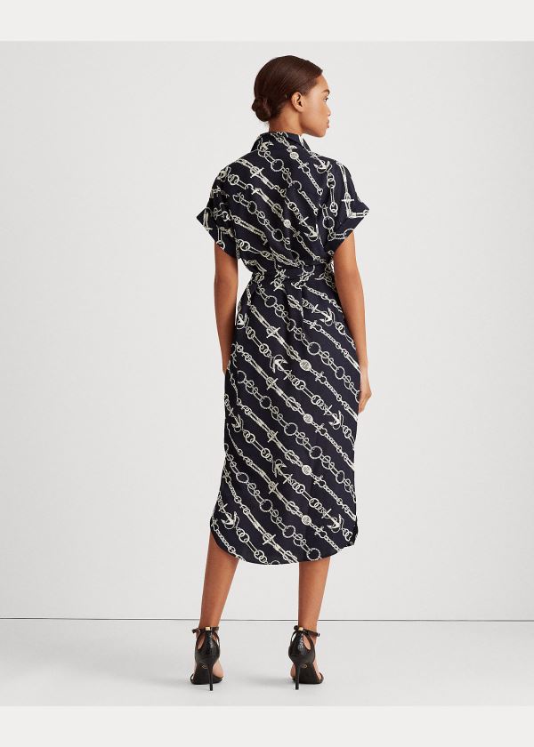 Ralph Lauren Anchor-Print Crepe Shirtdress Tmavě Blankyt Krém | TpzlF4gc