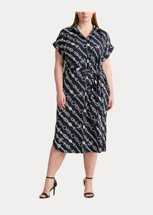 Ralph Lauren Anchor-Print Crepe Shirtdress Tmavě Blankyt Krém | yThXZMVe