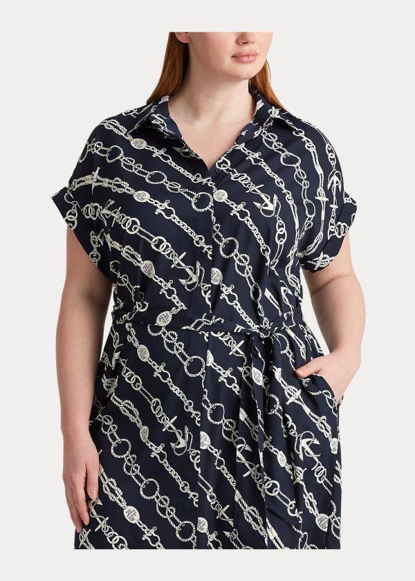 Ralph Lauren Anchor-Print Crepe Shirtdress Tmavě Blankyt Krém | yThXZMVe