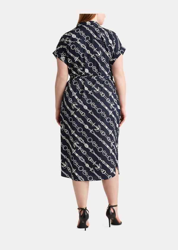 Ralph Lauren Anchor-Print Crepe Shirtdress Tmavě Blankyt Krém | yThXZMVe