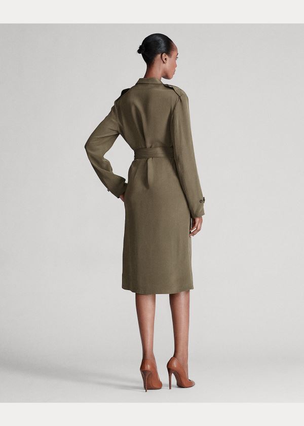 Ralph Lauren Ansley Crepe Marocain Šaty Olivy Zelené | kDVuHpdc