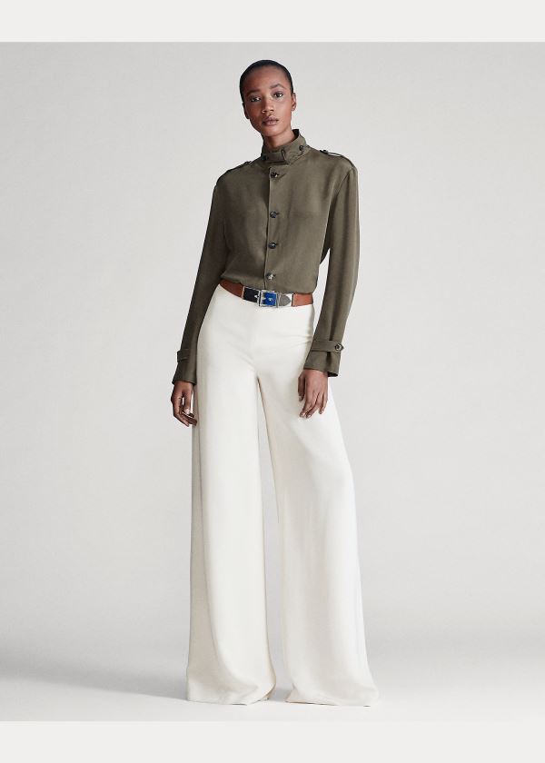 Ralph Lauren Ansley Silk Marocain Shirt Olivy Zelené | kSqsbbr3
