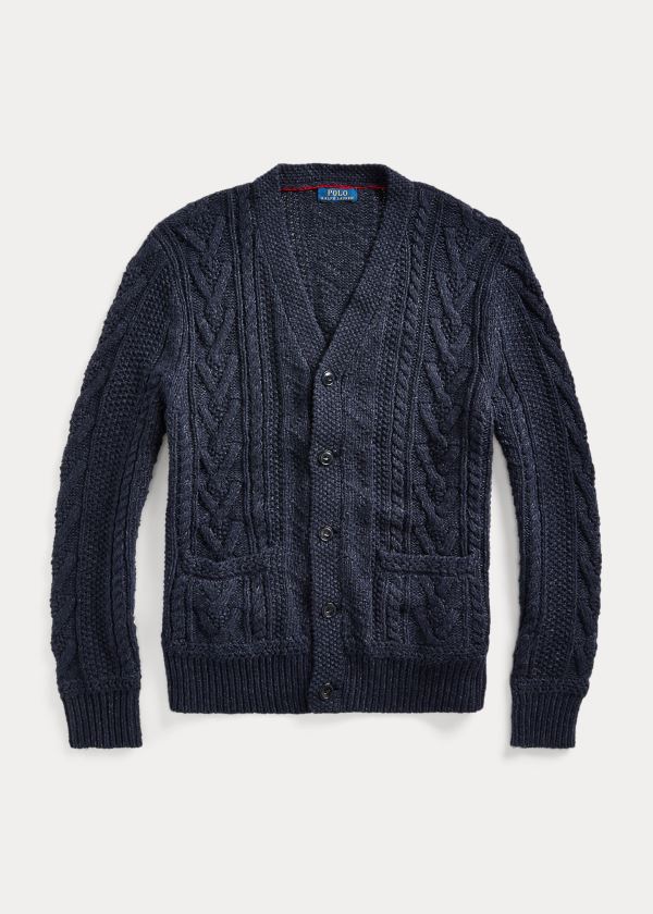Ralph Lauren Aran Bavlněné-Blend Cardigan Tmavě Blankyt | REeQdmt4