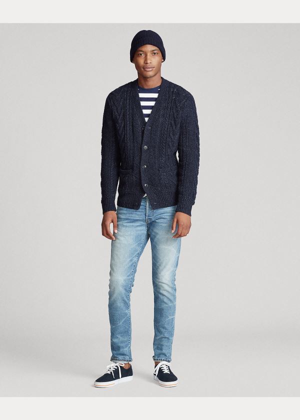 Ralph Lauren Aran Bavlněné-Blend Cardigan Tmavě Blankyt | REeQdmt4