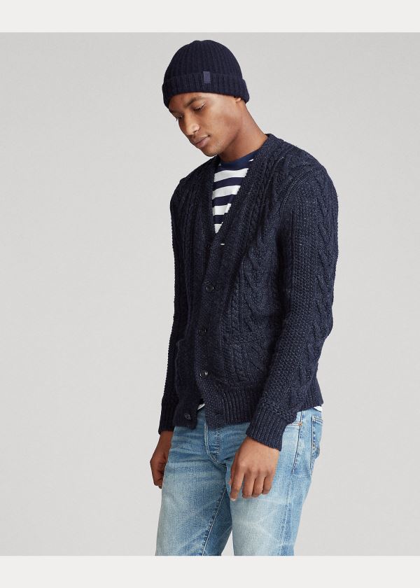 Ralph Lauren Aran Bavlněné-Blend Cardigan Tmavě Blankyt | REeQdmt4