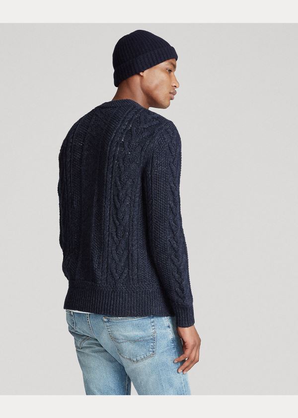 Ralph Lauren Aran Bavlněné-Blend Cardigan Tmavě Blankyt | REeQdmt4