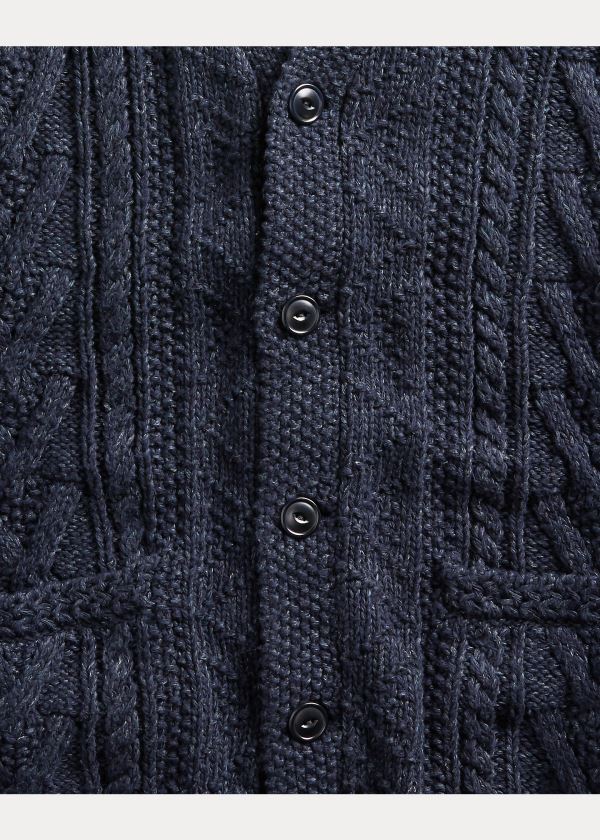 Ralph Lauren Aran Bavlněné-Blend Cardigan Tmavě Blankyt | REeQdmt4