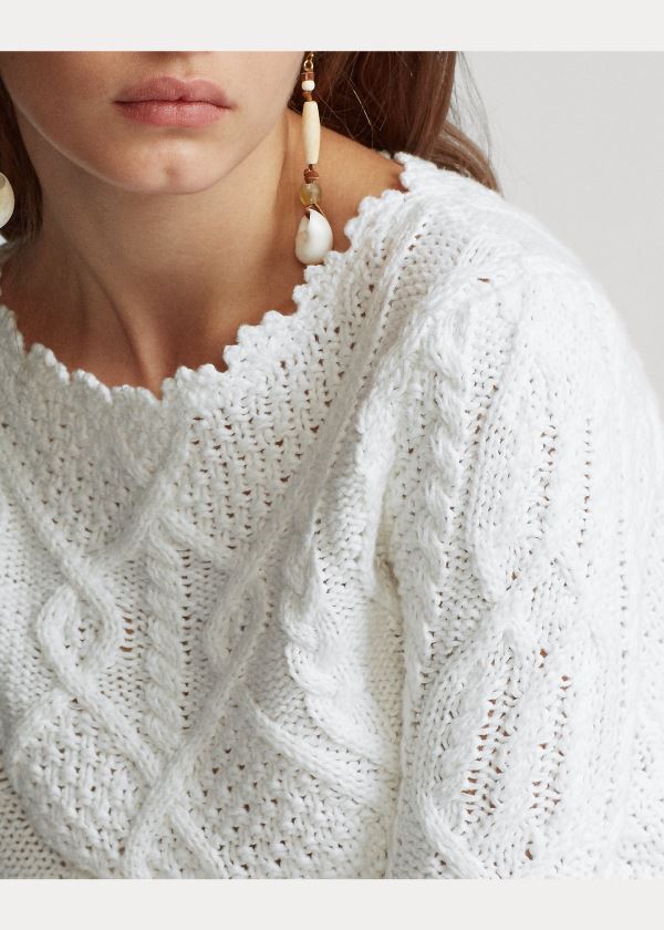 Ralph Lauren Aran-Knit Svetrové Bílé | 7sqL7GA2