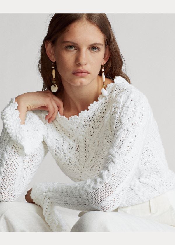 Ralph Lauren Aran-Knit Svetrové Bílé | 7sqL7GA2