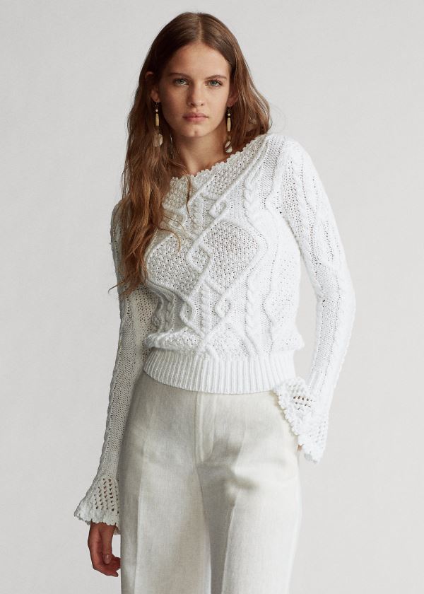 Ralph Lauren Aran-Knit Svetrové Bílé | 7sqL7GA2
