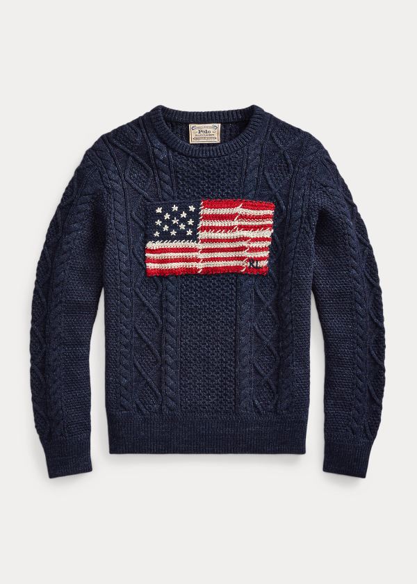 Ralph Lauren Aran Patchwork-Flag Svetrové Tmavě Blankyt | X1GlPifM