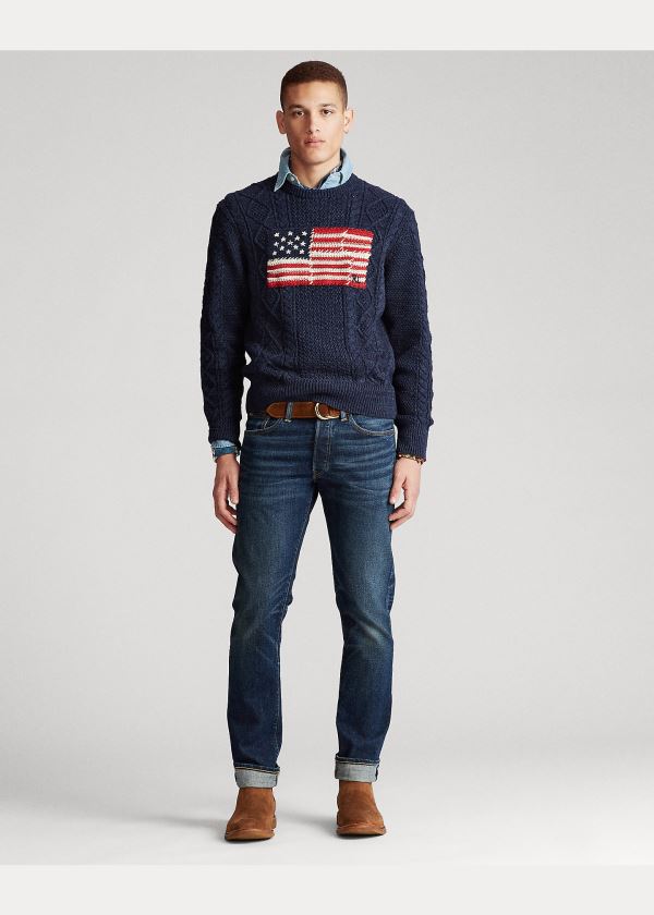 Ralph Lauren Aran Patchwork-Flag Svetrové Tmavě Blankyt | X1GlPifM