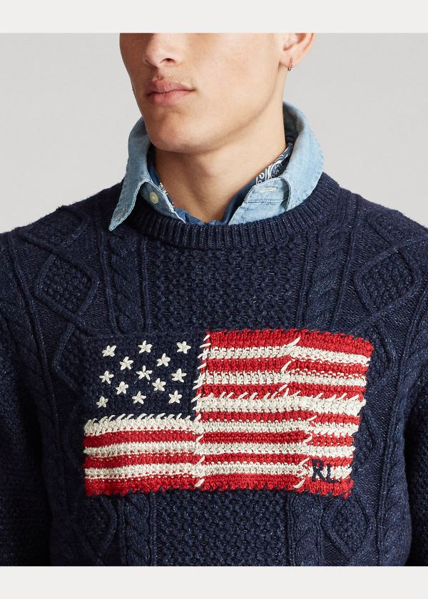 Ralph Lauren Aran Patchwork-Flag Svetrové Tmavě Blankyt | X1GlPifM