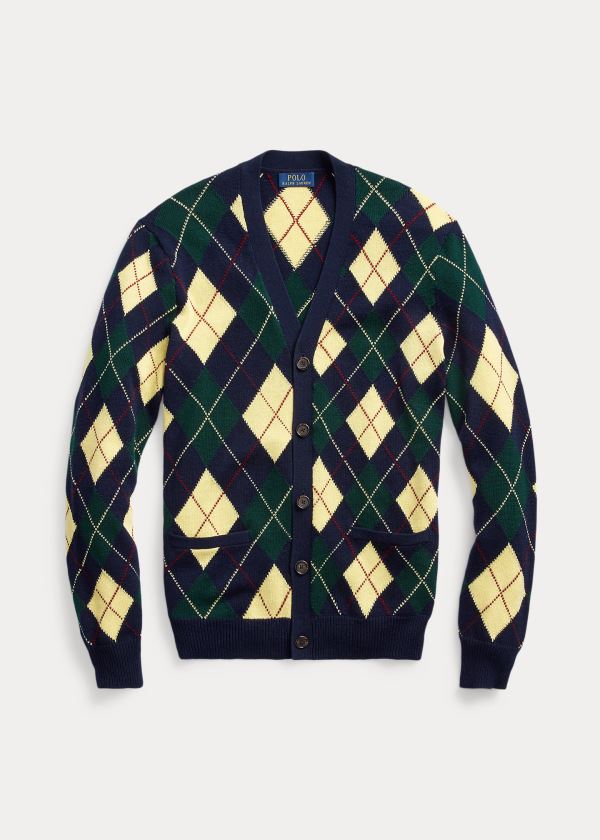 Ralph Lauren Argyle Bavlněné-Blend Cardigan Tmavě Blankyt | 5ZL31Ca1