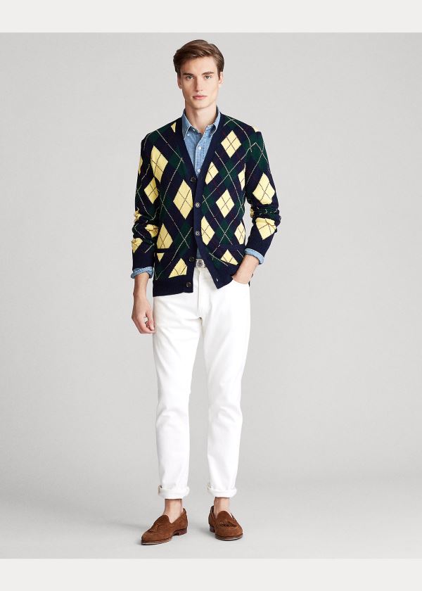 Ralph Lauren Argyle Bavlněné-Blend Cardigan Tmavě Blankyt | 5ZL31Ca1