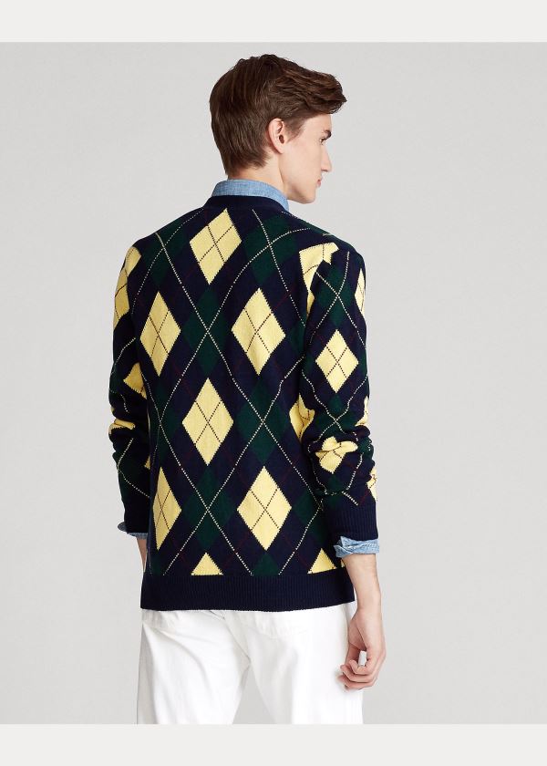 Ralph Lauren Argyle Bavlněné-Blend Cardigan Tmavě Blankyt | 5ZL31Ca1