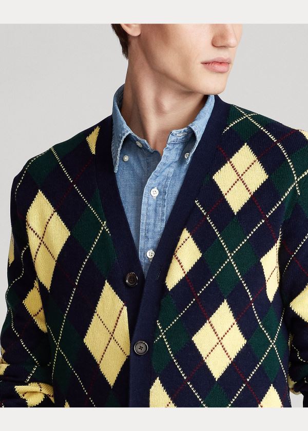 Ralph Lauren Argyle Bavlněné-Blend Cardigan Tmavě Blankyt | 5ZL31Ca1