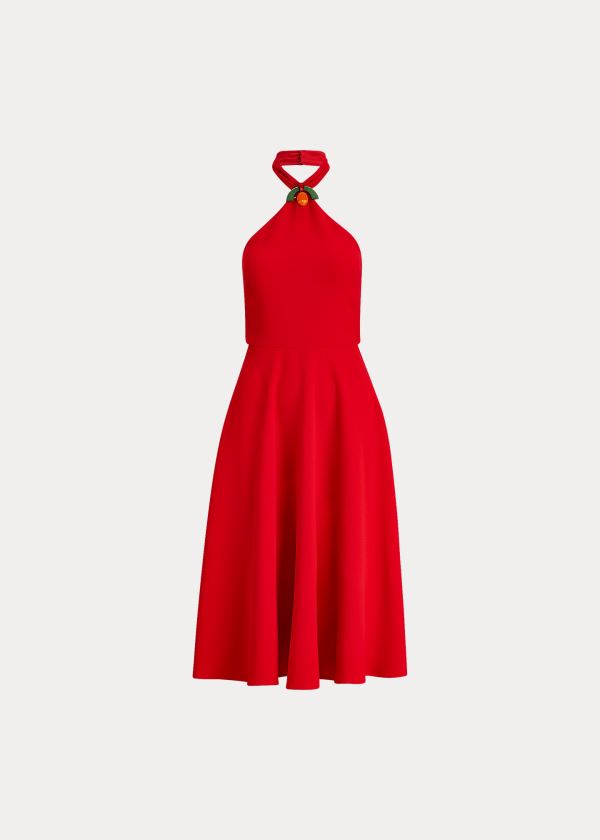 Ralph Lauren Arleen Crepe Cady Halter Šaty Červené | BBXsaIub
