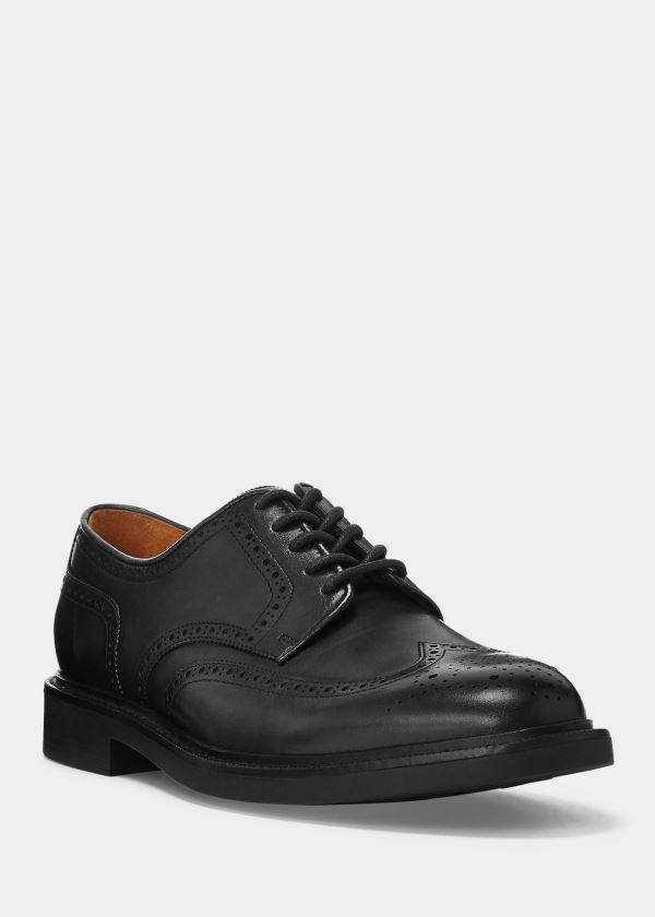 Ralph Lauren Asher Læder Wingtip Černé | 757hXf3P