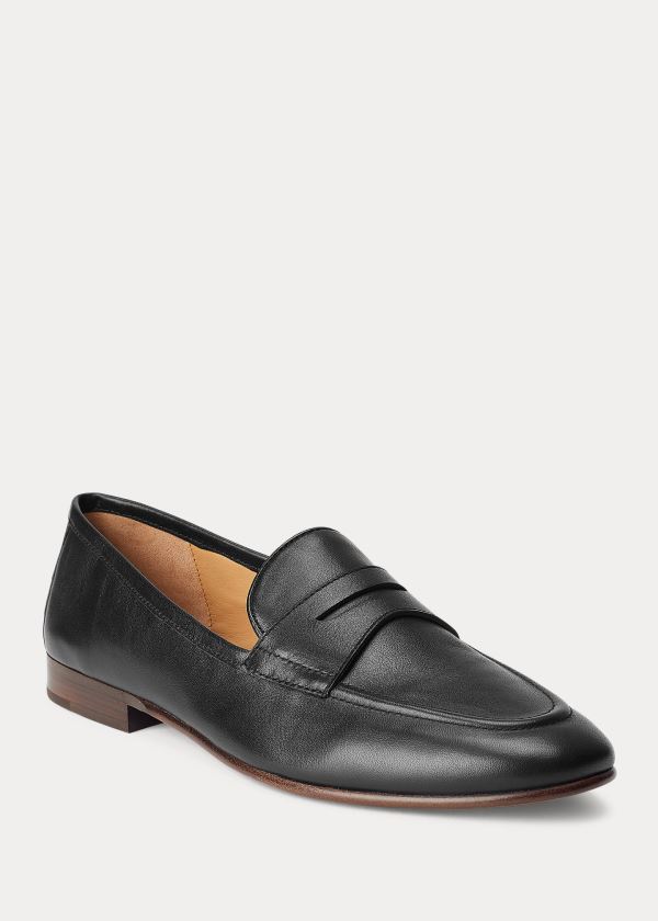 Ralph Lauren Ashtyn Læder Penny Loafer Černé | he19HjrO