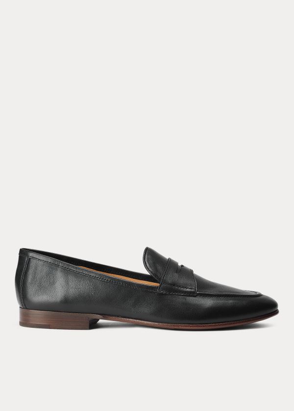 Ralph Lauren Ashtyn Læder Penny Loafer Černé | he19HjrO