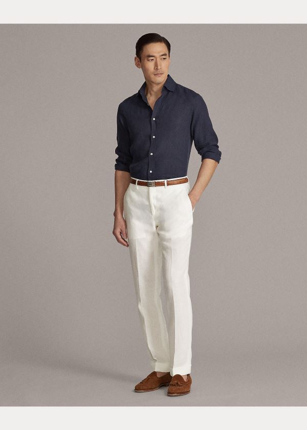 Ralph Lauren Aston Linen Sportovní Shirt Tmavě Blankyt | 25GRuKIn