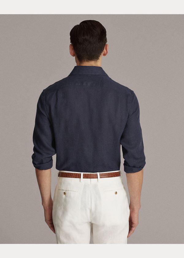 Ralph Lauren Aston Linen Sportovní Shirt Tmavě Blankyt | 25GRuKIn